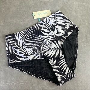 NWT Sea Level Australia High Waist Black and White Swim Bottoms with Palm Print